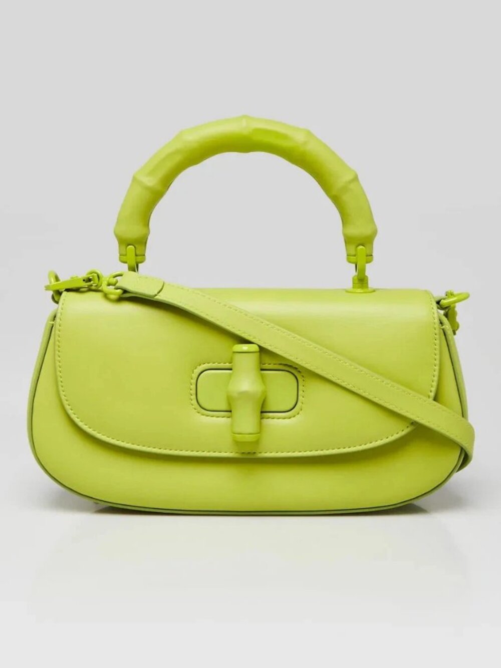 Gucci Lime Green Leather Medium 1947 Diva Bamboo Top Handle Bag